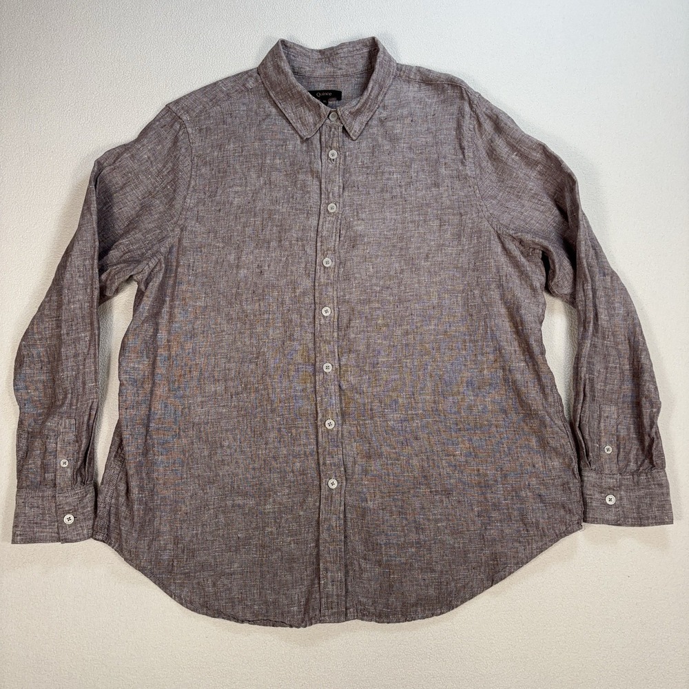 Quince 100% European Linen Shirt Women's XL Taupe Brown Chambray Button Up